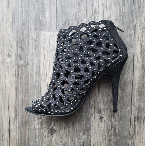 ZIGISOHO BLACK SPARKLY RHINESTONE HEEL BOOTIES - Picture 3 of 6